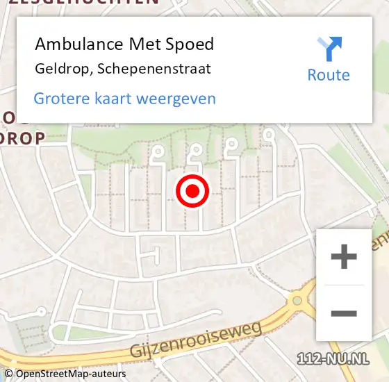 Locatie op kaart van de 112 melding: Ambulance Met Spoed Naar Geldrop, Schepenenstraat op 18 juli 2015 04:08