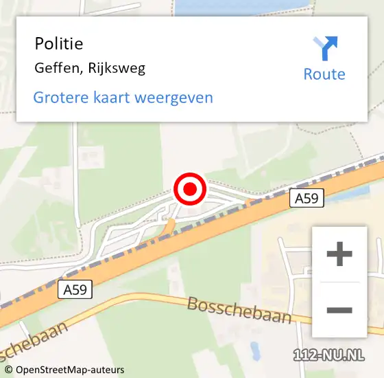 Locatie op kaart van de 112 melding: Politie Geffen, Rijksweg op 18 juli 2015 05:05