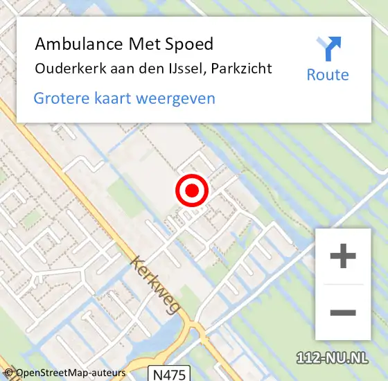 Locatie op kaart van de 112 melding: Ambulance Met Spoed Naar Ouderkerk aan den IJssel, Parkzicht op 18 juli 2015 05:07