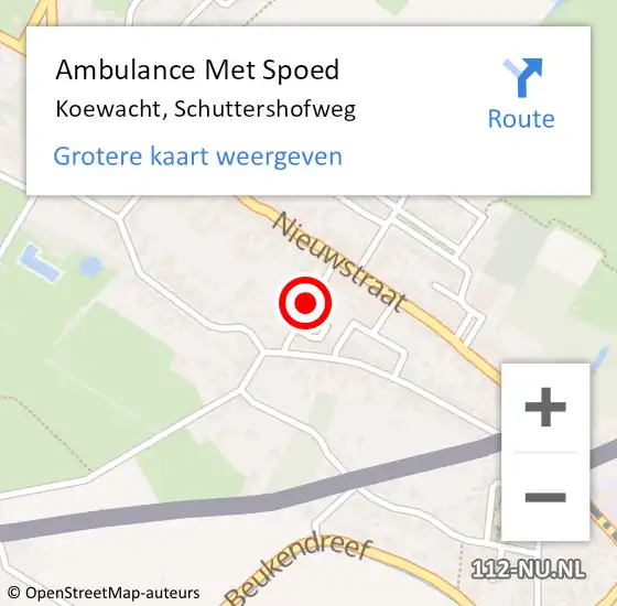 Locatie op kaart van de 112 melding: Ambulance Met Spoed Naar Koewacht, Schuttershofweg op 18 juli 2015 07:24