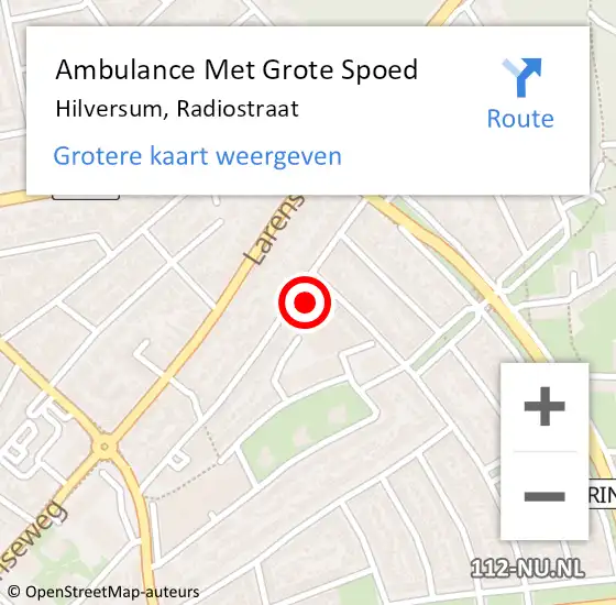 Locatie op kaart van de 112 melding: Ambulance Met Grote Spoed Naar Hilversum, Radiostraat op 18 juli 2015 08:11