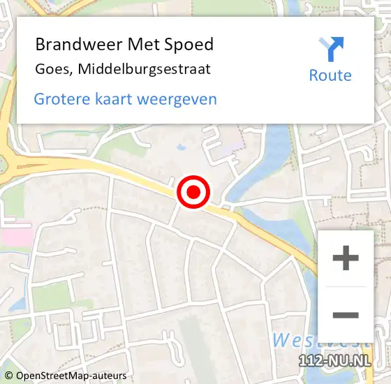 Locatie op kaart van de 112 melding: Brandweer Met Spoed Naar Goes, Middelburgsestraat op 18 juli 2015 10:04