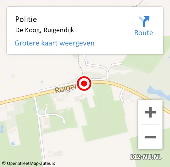 Locatie op kaart van de 112 melding: Politie De Koog, Ruigendijk op 18 juli 2015 10:09