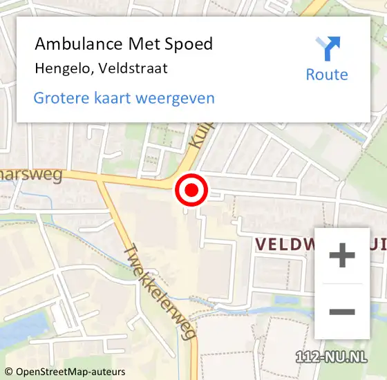 Locatie op kaart van de 112 melding: Ambulance Met Spoed Naar Hengelo, Veldstraat op 18 juli 2015 10:17