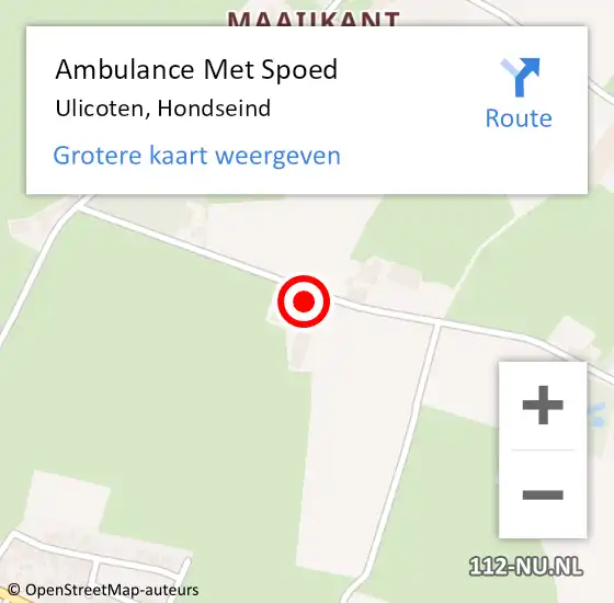 Locatie op kaart van de 112 melding: Ambulance Met Spoed Naar Ulicoten, Hondseind op 18 juli 2015 11:05