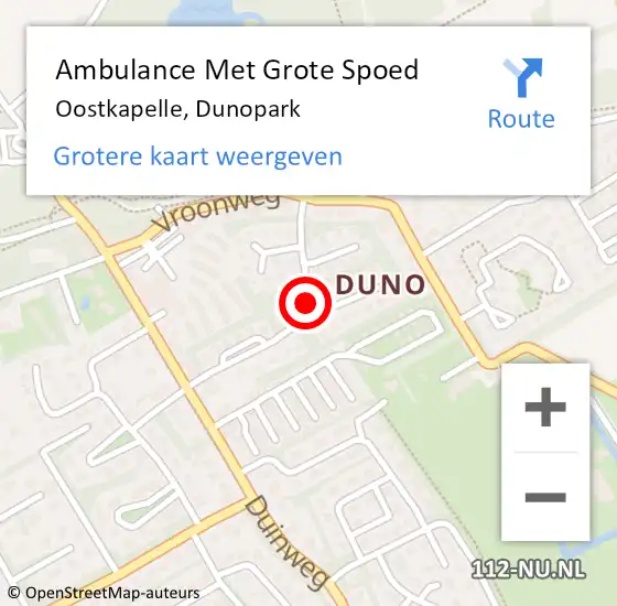 Locatie op kaart van de 112 melding: Ambulance Met Grote Spoed Naar Oostkapelle, Dunopark op 18 juli 2015 11:32