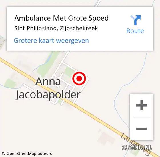 Locatie op kaart van de 112 melding: Ambulance Met Grote Spoed Naar Sint Philipsland, Zijpschekreek op 18 juli 2015 12:16