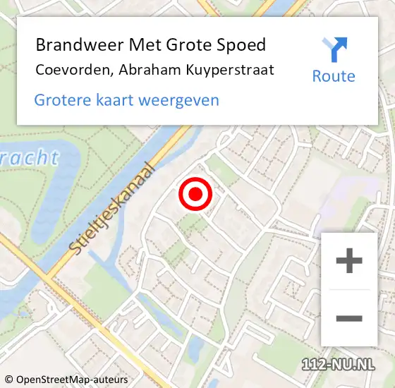 Locatie op kaart van de 112 melding: Brandweer Met Grote Spoed Naar Coevorden, Abraham Kuyperstraat op 18 juli 2015 12:48