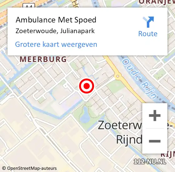 Locatie op kaart van de 112 melding: Ambulance Met Spoed Naar Zoeterwoude, Julianapark op 18 juli 2015 13:04