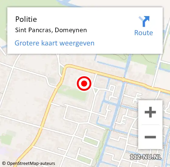 Locatie op kaart van de 112 melding: Politie Sint Pancras, Domeynen op 18 juli 2015 13:33