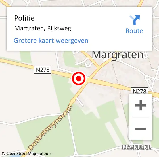 Locatie op kaart van de 112 melding: Politie Margraten, Rijksweg op 18 juli 2015 13:39