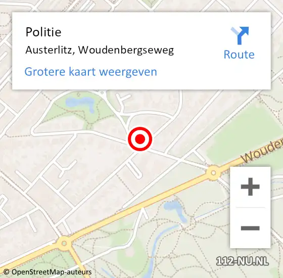 Locatie op kaart van de 112 melding: Politie Austerlitz, Woudenbergseweg op 18 juli 2015 15:58