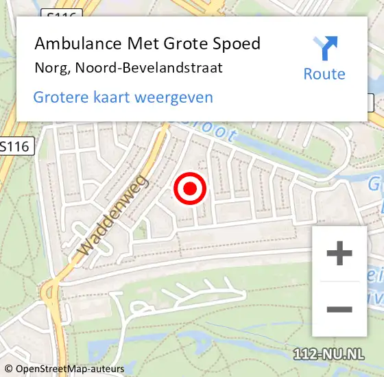 Locatie op kaart van de 112 melding: Ambulance Met Grote Spoed Naar Norg, Noord-Bevelandstraat op 18 juli 2015 16:17