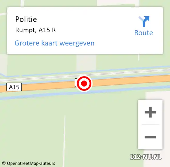 Locatie op kaart van de 112 melding: Politie Rumpt, A15 R op 18 juli 2015 18:20