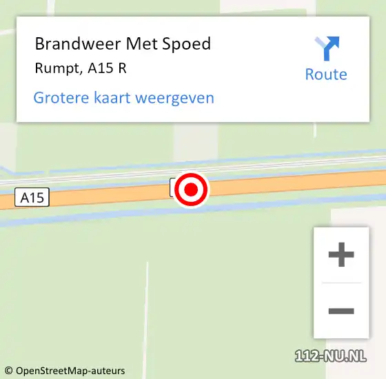 Locatie op kaart van de 112 melding: Brandweer Met Spoed Naar Rumpt, A15 R hectometerpaal: 111,8 op 18 juli 2015 18:20