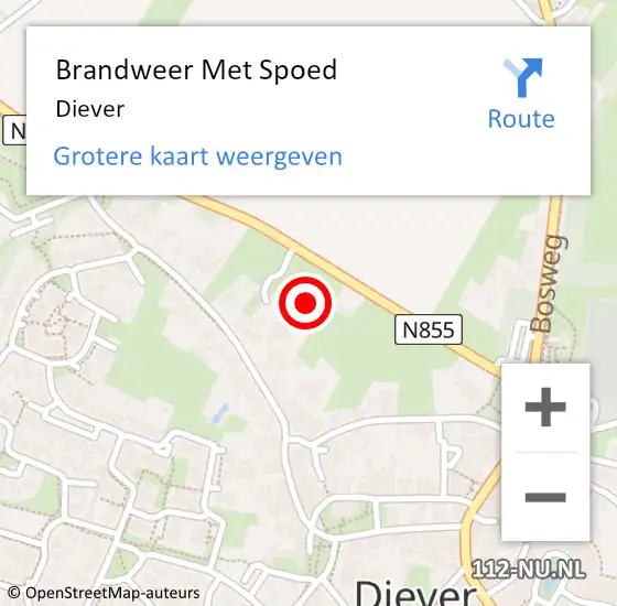 Locatie op kaart van de 112 melding: Brandweer Met Spoed Naar Diever op 18 juli 2015 18:31