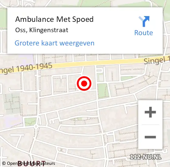 Locatie op kaart van de 112 melding: Ambulance Met Spoed Naar Oss, Klingenstraat op 18 juli 2015 19:35