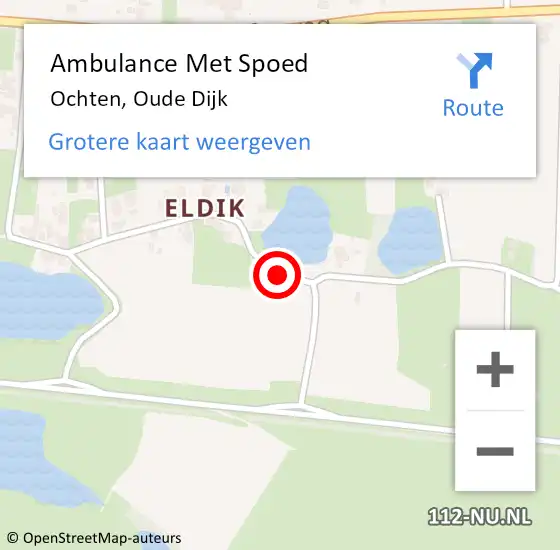 Locatie op kaart van de 112 melding: Ambulance Met Spoed Naar Ochten, Oude Dijk op 18 juli 2015 20:06