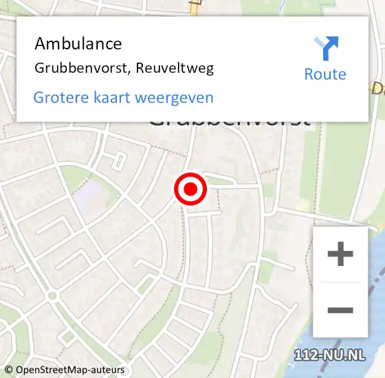 Locatie op kaart van de 112 melding: Ambulance Grubbenvorst, Reuveltweg op 18 juli 2015 20:49