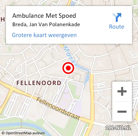 Locatie op kaart van de 112 melding: Ambulance Met Spoed Naar Breda, Jan Van Polanenkade op 18 juli 2015 21:27