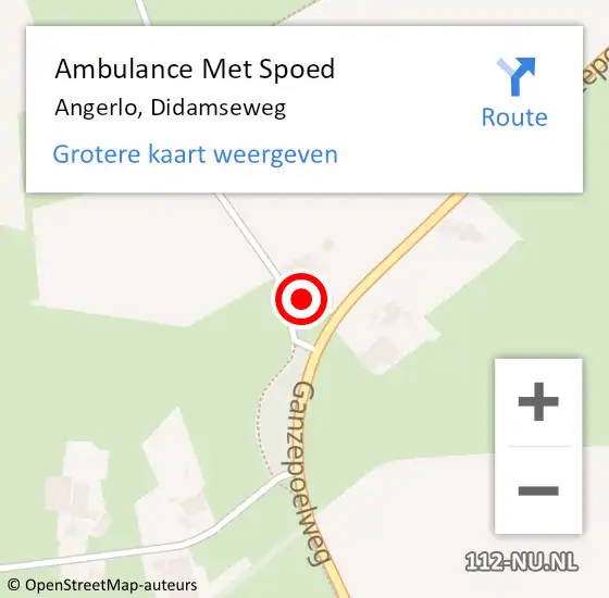 Locatie op kaart van de 112 melding: Ambulance Met Spoed Naar Angerlo, Didamseweg op 18 juli 2015 22:41