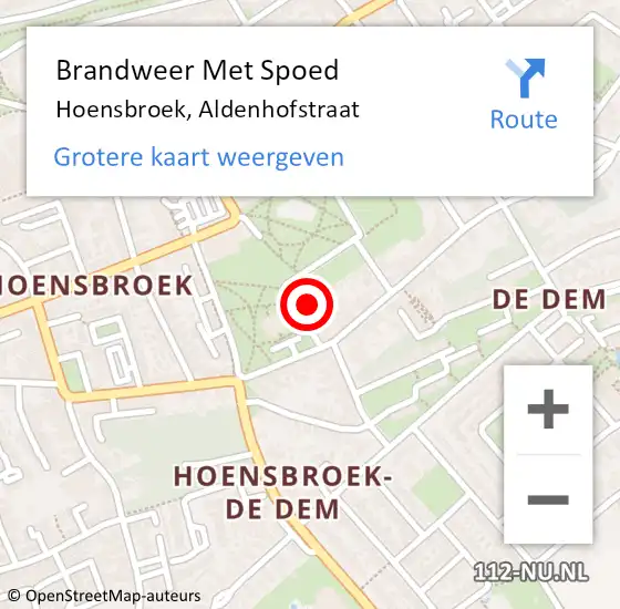 Locatie op kaart van de 112 melding: Brandweer Met Spoed Naar Hoensbroek, Aldenhofstraat op 18 juli 2015 22:46