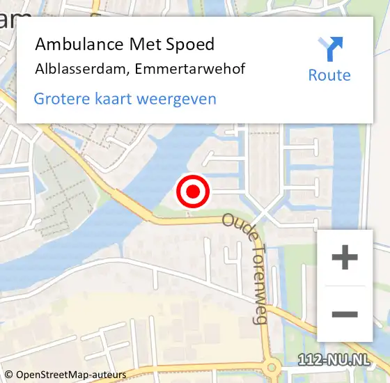 Locatie op kaart van de 112 melding: Ambulance Met Spoed Naar Alblasserdam, Emmertarwehof op 19 juli 2015 00:13