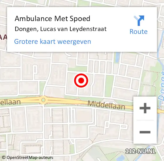 Locatie op kaart van de 112 melding: Ambulance Met Spoed Naar Dongen, Lucas van Leydenstraat op 19 juli 2015 00:46