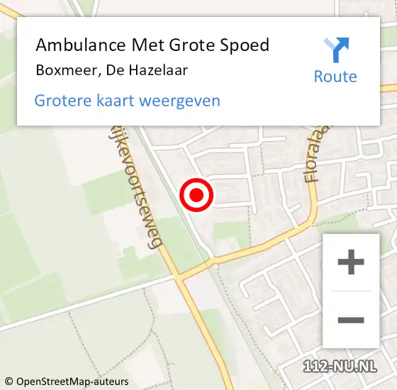 Locatie op kaart van de 112 melding: Ambulance Met Grote Spoed Naar Boxmeer, De Hazelaar op 19 juli 2015 01:07