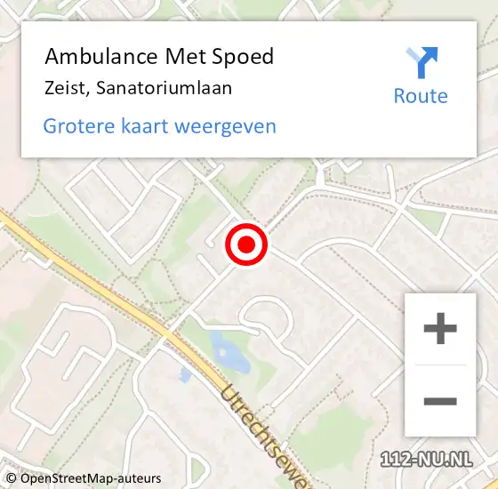 Locatie op kaart van de 112 melding: Ambulance Met Spoed Naar Zeist, Sanatoriumlaan op 19 juli 2015 02:53