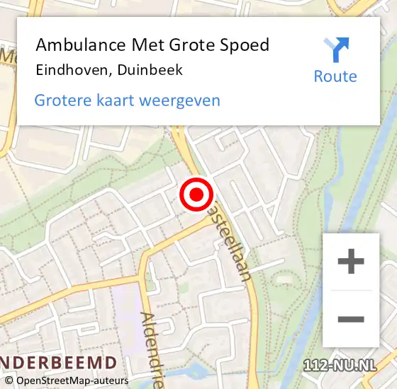 Locatie op kaart van de 112 melding: Ambulance Met Grote Spoed Naar Eindhoven, Duinbeek op 19 juli 2015 04:35