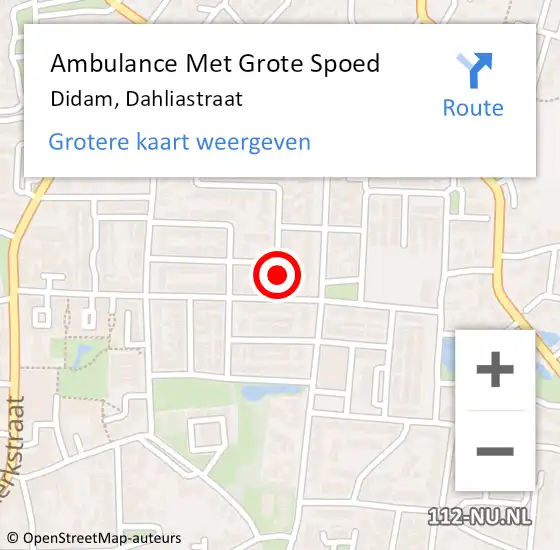 Locatie op kaart van de 112 melding: Ambulance Met Grote Spoed Naar Didam, Dahliastraat op 19 juli 2015 07:34