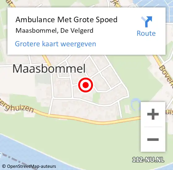 Locatie op kaart van de 112 melding: Ambulance Met Grote Spoed Naar Maasbommel, De Velgerd op 19 juli 2015 08:38