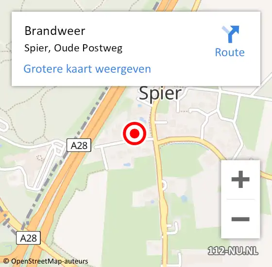 Locatie op kaart van de 112 melding: Brandweer Spier, Oude Postweg op 19 juli 2015 10:36