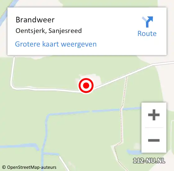 Locatie op kaart van de 112 melding: Brandweer Oentsjerk, Sanjesreed op 19 juli 2015 12:20
