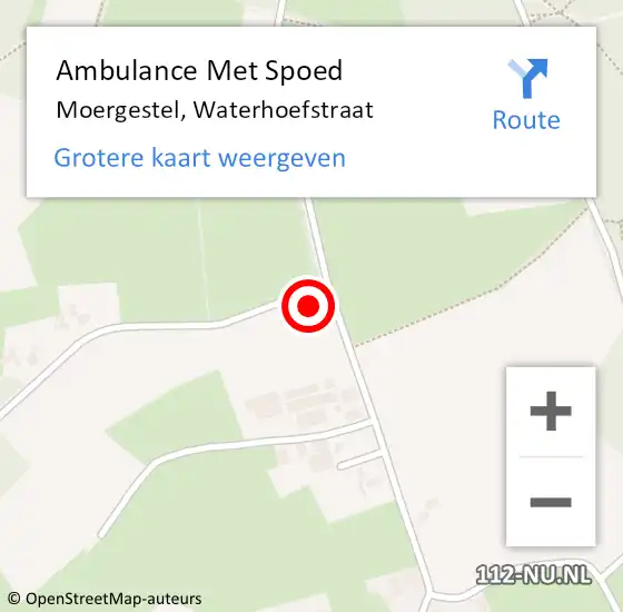 Locatie op kaart van de 112 melding: Ambulance Met Spoed Naar Moergestel, Waterhoefstraat op 19 juli 2015 12:28