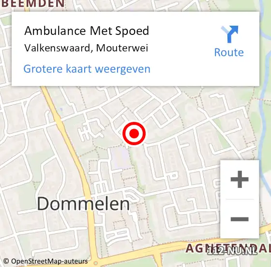 Locatie op kaart van de 112 melding: Ambulance Met Spoed Naar Valkenswaard, Mouterwei op 19 juli 2015 13:01