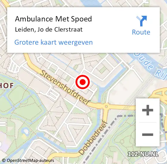 Locatie op kaart van de 112 melding: Ambulance Met Spoed Naar Leiden, Jo de Clerstraat op 19 juli 2015 13:05