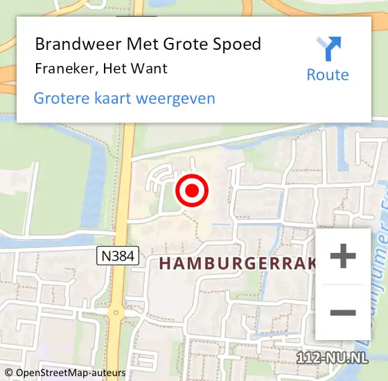 Locatie op kaart van de 112 melding: Brandweer Met Grote Spoed Naar Franeker, Het Want op 14 november 2013 15:34