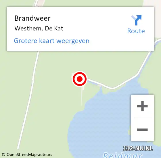 Locatie op kaart van de 112 melding: Brandweer Westhem, De Kat op 19 juli 2015 13:36