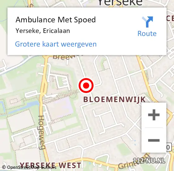 Locatie op kaart van de 112 melding: Ambulance Met Spoed Naar Yerseke, Ericalaan op 19 juli 2015 14:17