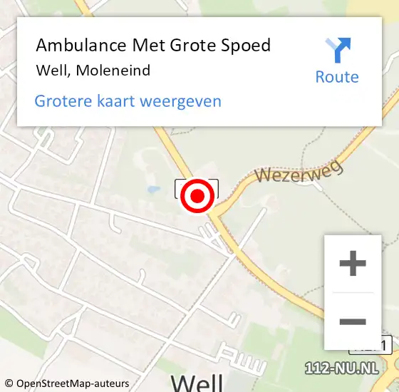 Locatie op kaart van de 112 melding: Ambulance Met Grote Spoed Naar Well, Moleneind op 19 juli 2015 14:55