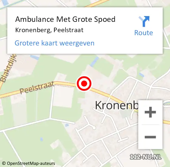 Locatie op kaart van de 112 melding: Ambulance Met Grote Spoed Naar Kronenberg, Peelstraat op 19 juli 2015 16:17