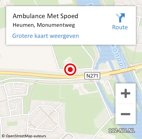 Locatie op kaart van de 112 melding: Ambulance Met Spoed Naar Heumen, Monumentweg op 19 juli 2015 16:19