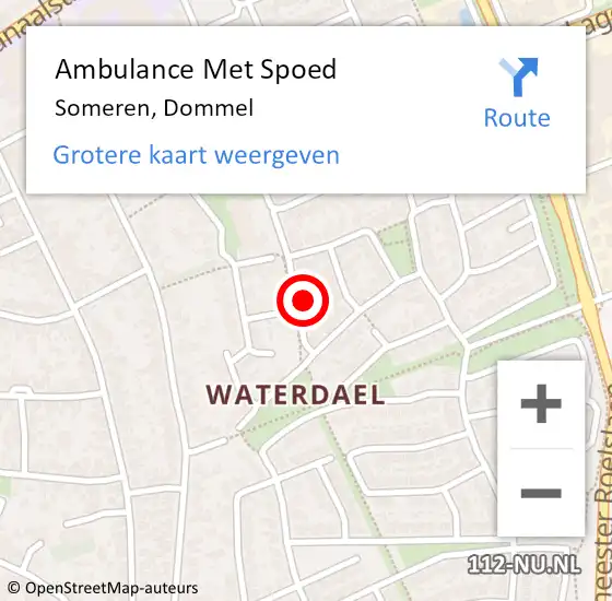 Locatie op kaart van de 112 melding: Ambulance Met Spoed Naar Someren, Dommel op 19 juli 2015 17:52