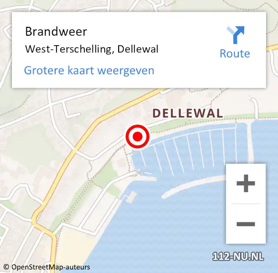 Locatie op kaart van de 112 melding: Brandweer West-Terschelling, Dellewal op 19 juli 2015 18:23