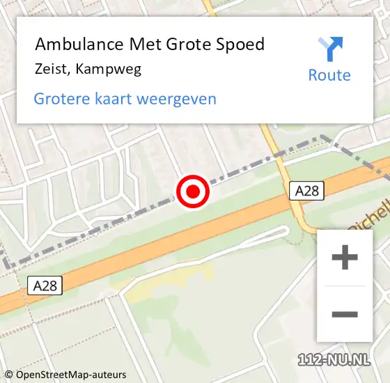 Locatie op kaart van de 112 melding: Ambulance Met Grote Spoed Naar Zeist, Kampweg op 19 juli 2015 18:44
