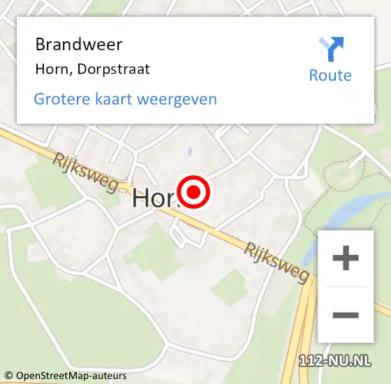 Locatie op kaart van de 112 melding: Brandweer Horn, Dorpstraat op 19 juli 2015 18:45