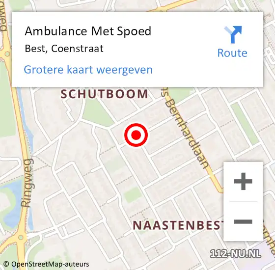 Locatie op kaart van de 112 melding: Ambulance Met Spoed Naar Best, Coenstraat op 19 juli 2015 20:32