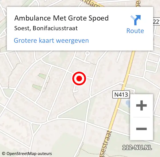 Locatie op kaart van de 112 melding: Ambulance Met Grote Spoed Naar Soest, Bonifaciusstraat op 19 juli 2015 22:40